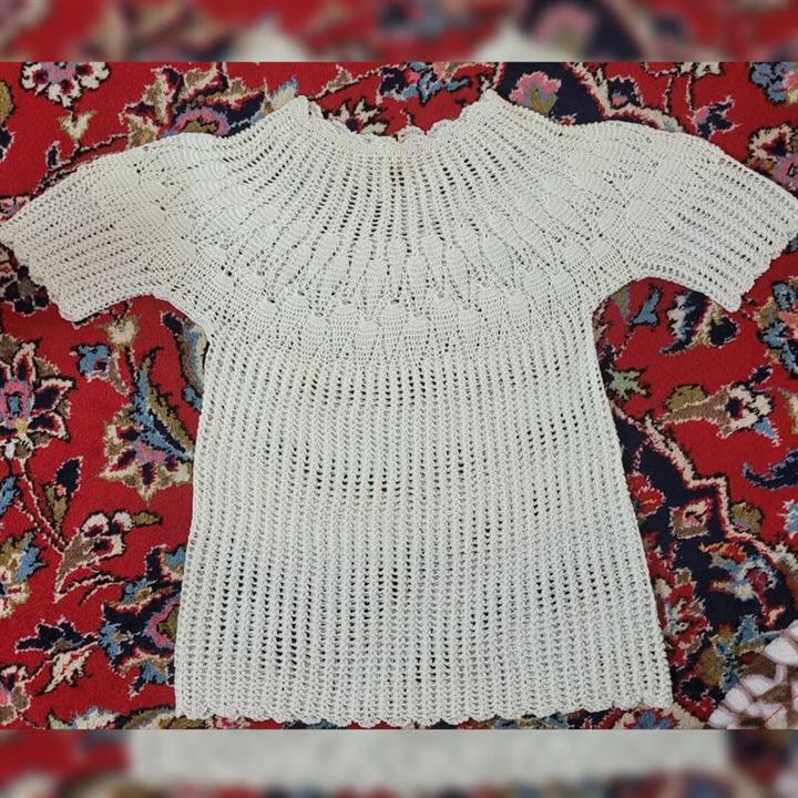بلوز  سفید توری دستبافت کریستال  مناسب تا سایز 42